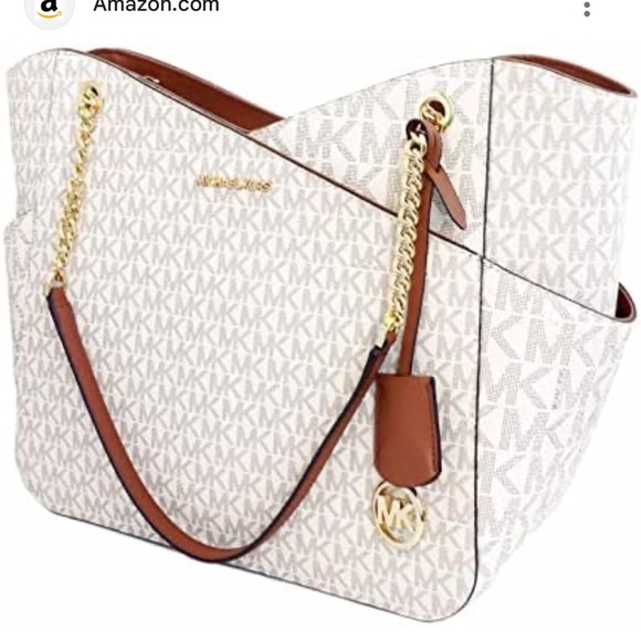 Michael Kors Cream and Brown Tote with Gold Accents - Picture 1 of 14
